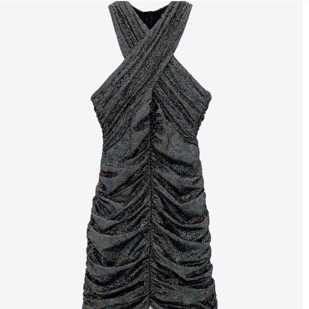NWT ZARA Sparkly Draped Dress Multicolored XS - Picture 5 of 6